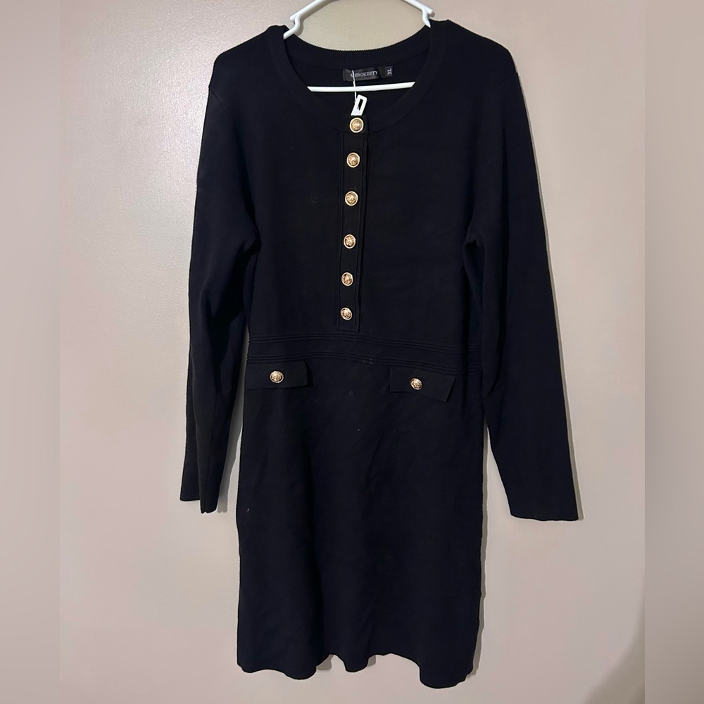New XL Elegant Black Dress with Gold Accents